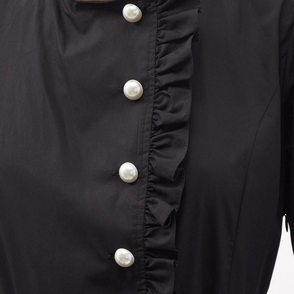 BATSHEVA DRESS - Pearl-Button Black Cotton Dress - Picture 4 of 14